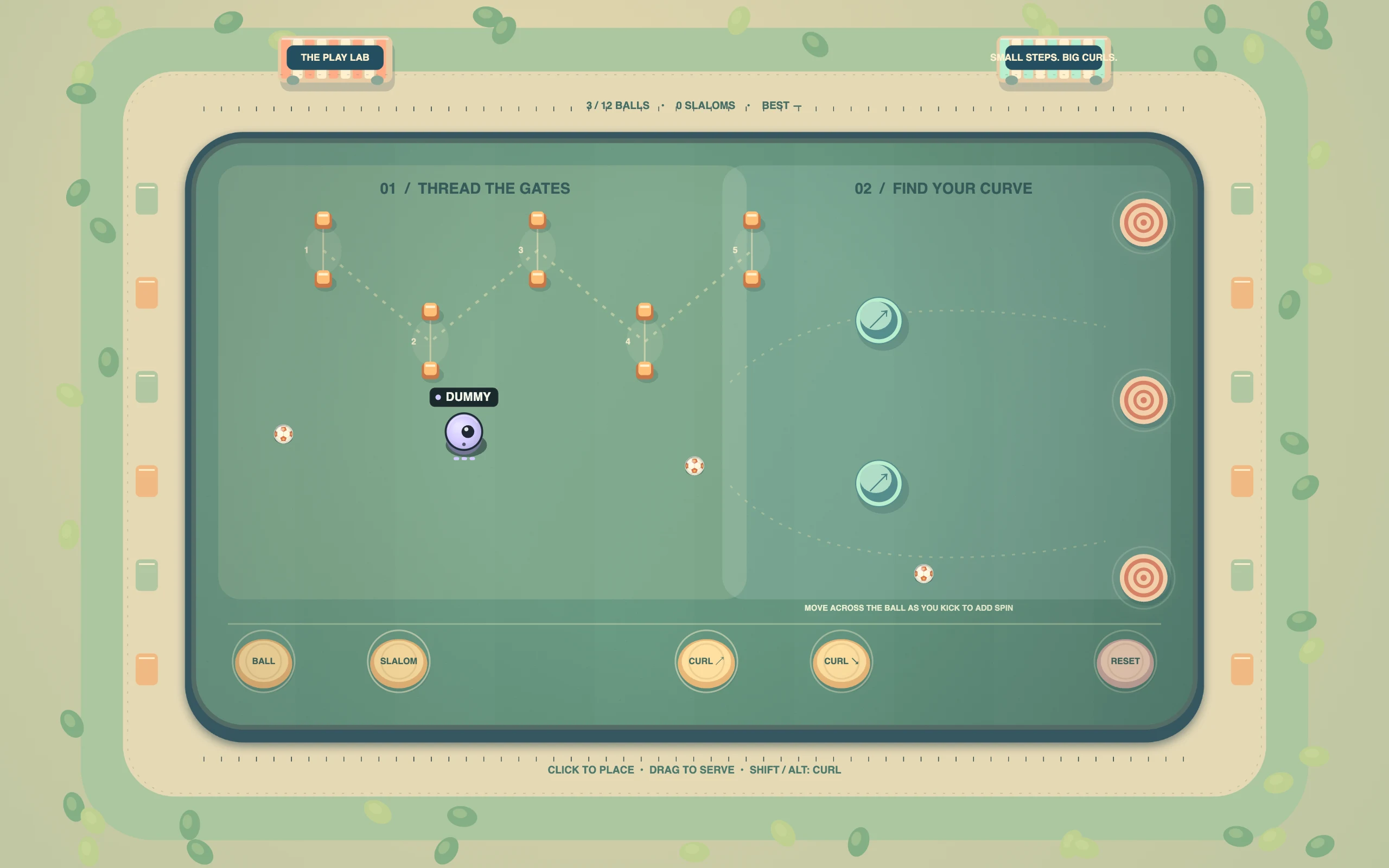 The rejected Play Lab prototype with cramped slalom and target exercises